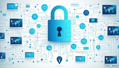 Illustration of a secure network infrastructure with digital elements Illustration of a secure network infrastructure with digital elements